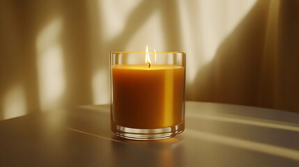 Illuminated Amber Candle in Glass Jar 3D Render
