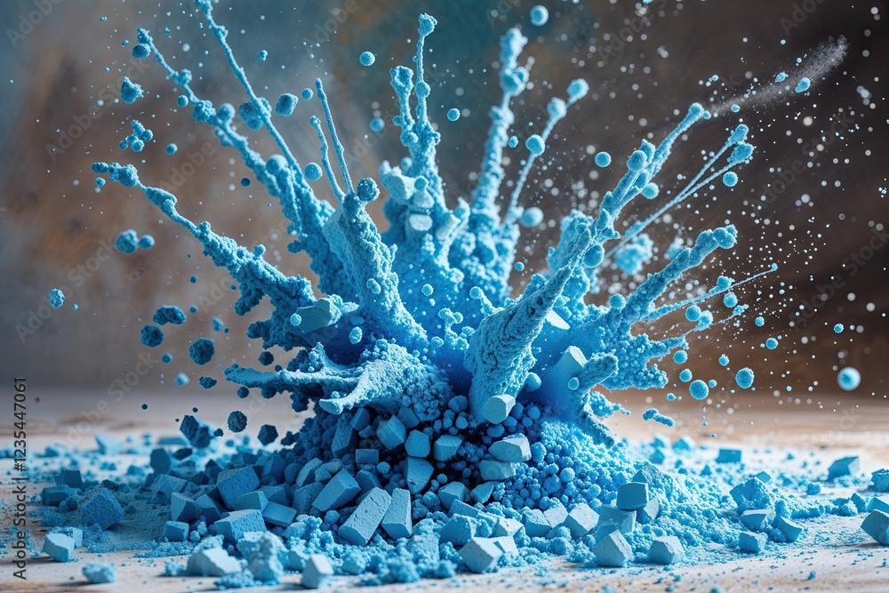 Poster dazzling blue chalk particles creating an enchanting explosion effect on canvas