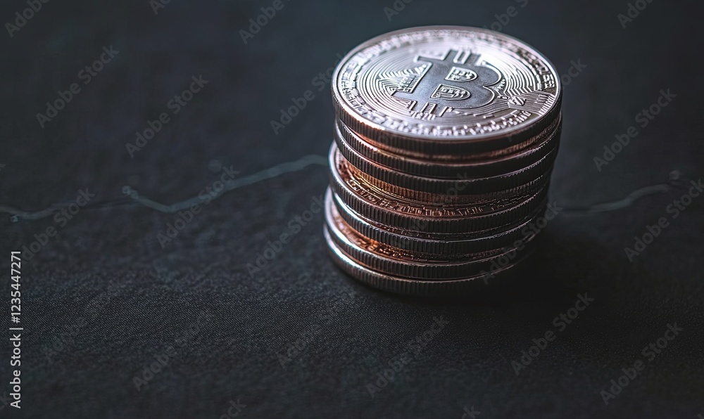 Aufkleber stack of cryptocurrency coins on dark background with chart line