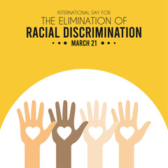 Fototapeta premium International day for the elimination of racial discrimination. March 21. Hand icon raised up with love symbol in palm. Poster or banner.