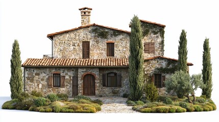 A charming stone house with terracotta roof and surrounded by lush greenery