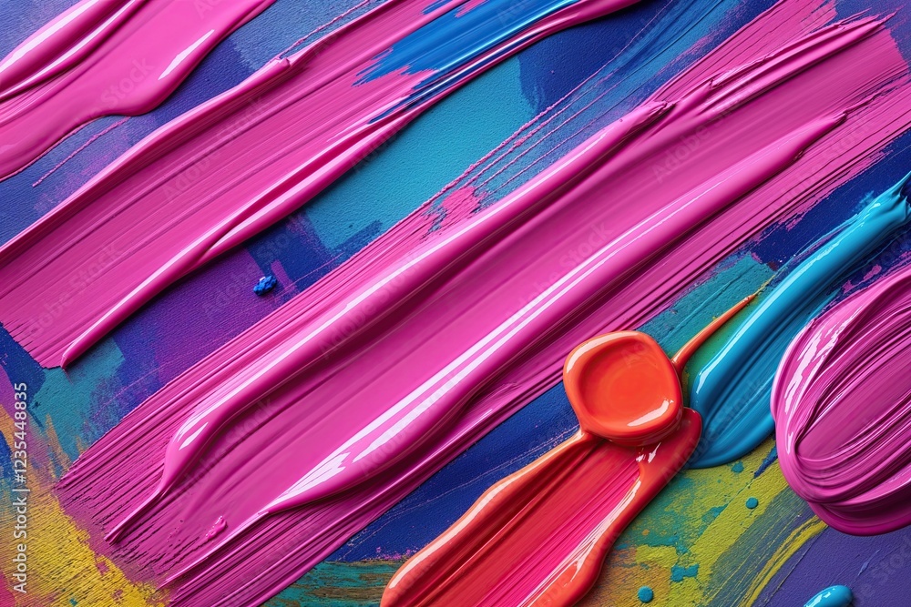 Aufkleber charming pink paint stroke set with abstract texture and colorful background