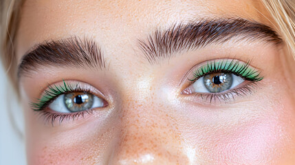 Obraz premium Close-up of woman's eyes with green eyeliner