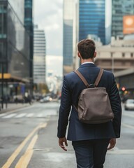 Future Leaders Professional Walking in Modern Urban Cityscape Setting
