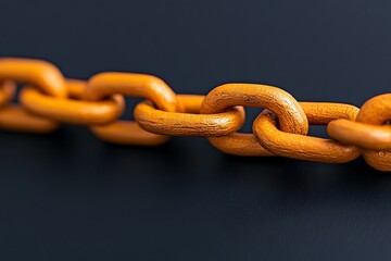 Obraz premium Close-up of Interlocking Orange Metal Chain Links Against a Dark Background