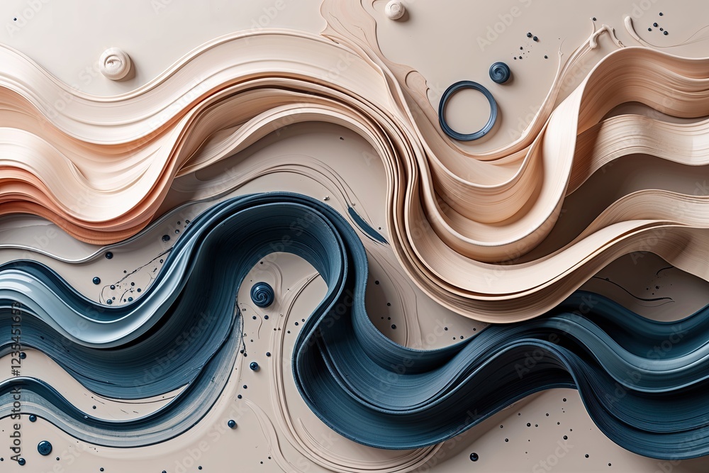 Poster elegant abstract paint splash with mesmerizing wavy ribbon brush rolls and textured brushstroke patt
