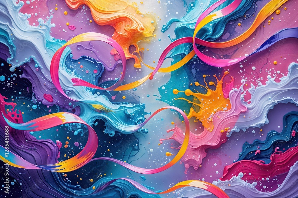 Poster vibrant brushstroke ribbons connecting in enchanting abstract background with colorful paint waves a