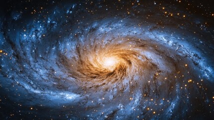 Fototapeta premium Our galaxy ethereal beauty captured in vivid blue shades, with endless stars and galactic swirls filling the scene.