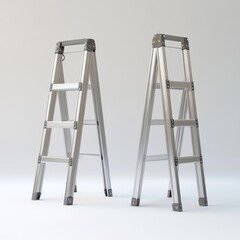 Two aluminum stepladders, studio shot, white background, home improvement
