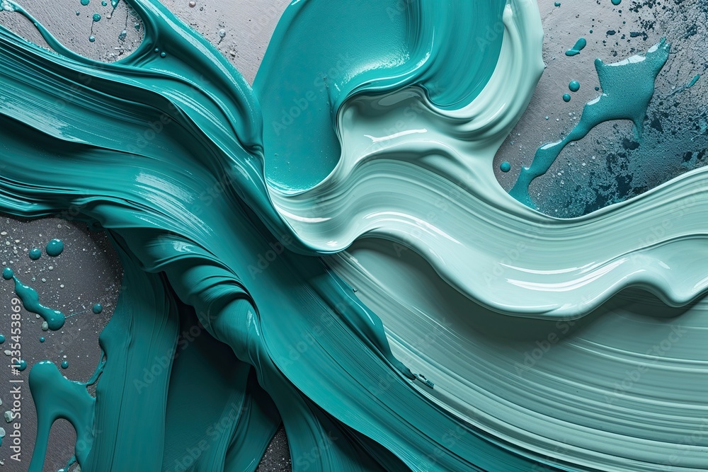 Poster elegant teal abstract paint stroke background with unique texture and splash effects