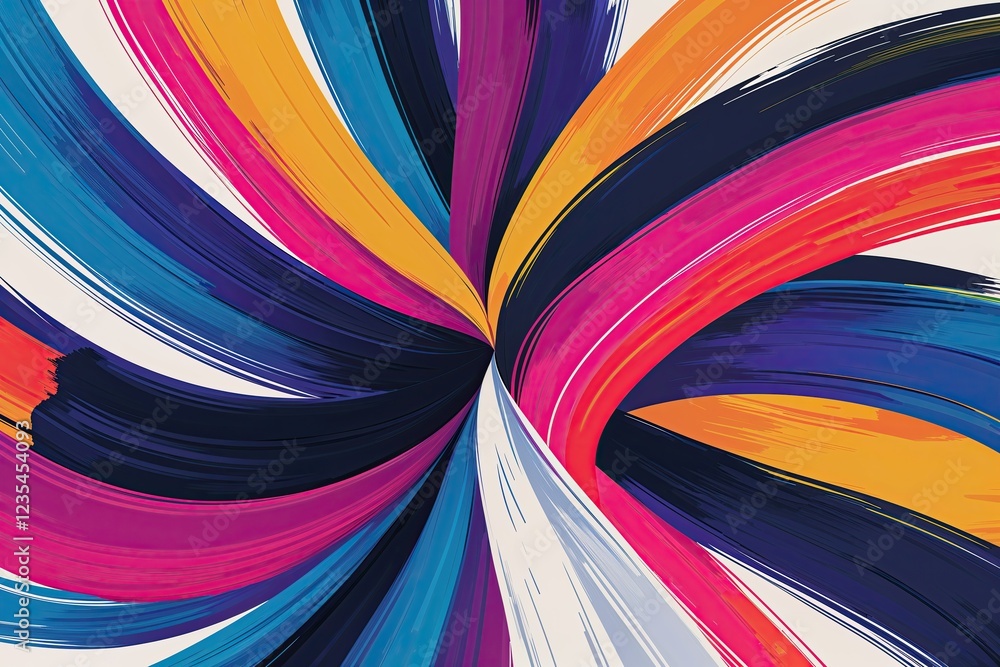 Poster vibrant abstract backdrop with dynamic bold ribbon brush stroke patterns and fluid colorful designs