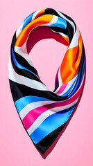 Vibrant Striped Silk Scarf Illustration on Pink Background