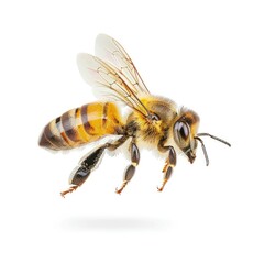 Close-up View of a Honeybee in Flight with Detailed Features