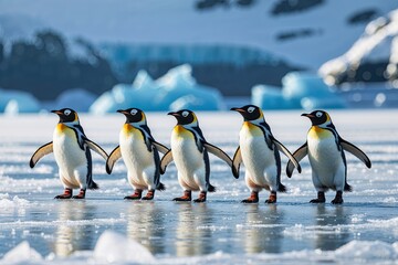 Waddling Penguins Playing on Ice in a Winter Wonderland