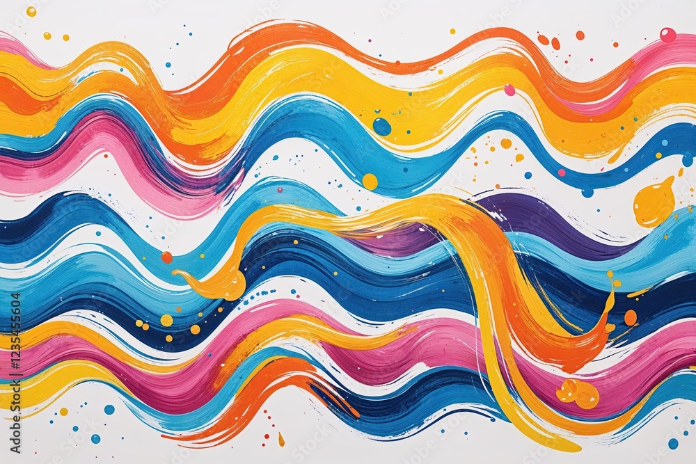 Poster playful abstract wave design with whimsical brushstroke ribbons and colorful fluid patterns