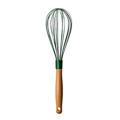 Whisk with Wooden Handle and Green Silicone Wire Whisking Head