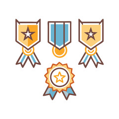 Regal Heraldic Medals and Emblems with Ribbons Vector Collection