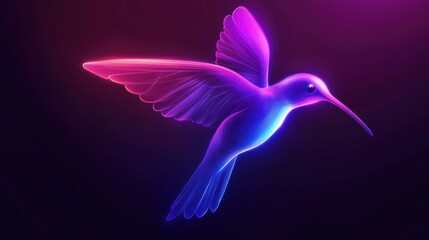 Obraz premium Neon hummingbird flying, dark background, digital art, website banner (1)