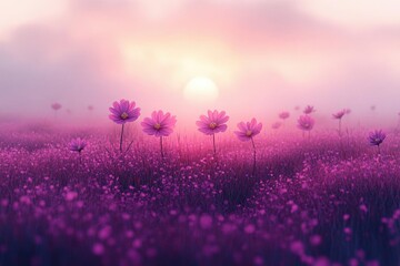 Purple Cosmos Field at Sunrise