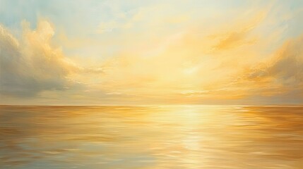 Obraz premium Sunset glow over the vast ocean, with golden hues painting the water and soft clouds floating in tranquil serenity.