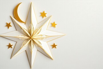 Obraz premium Elegant Gold and White Paper Star with Crescent Moon Festive Decoration
