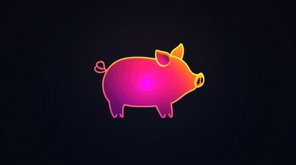 Neon pig profile, dark background, graphic design, website icon