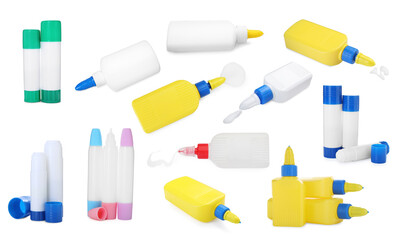 Glue of different types isolated on white, set