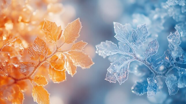 Frost-kissed leaves glow warmly and icily in contrasting light. AI Generated