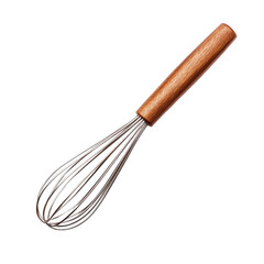 Stainless Steel Whisk with Wooden Handle on White Background