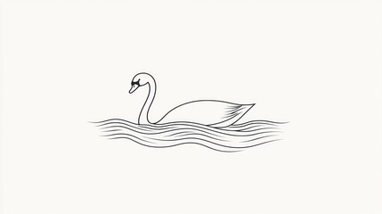 Obraz premium Elegant swan swimming calmly on water, serene background; nature illustration