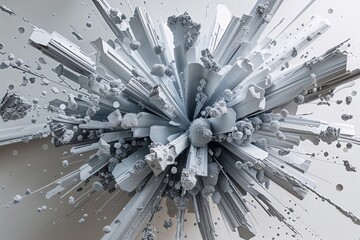 Majestic Silver Chalk Particles Creating Stunning Explosions on White Canvas