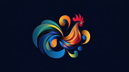 Obraz premium Colorful rooster illustration, abstract design, dark background, graphic art, website design