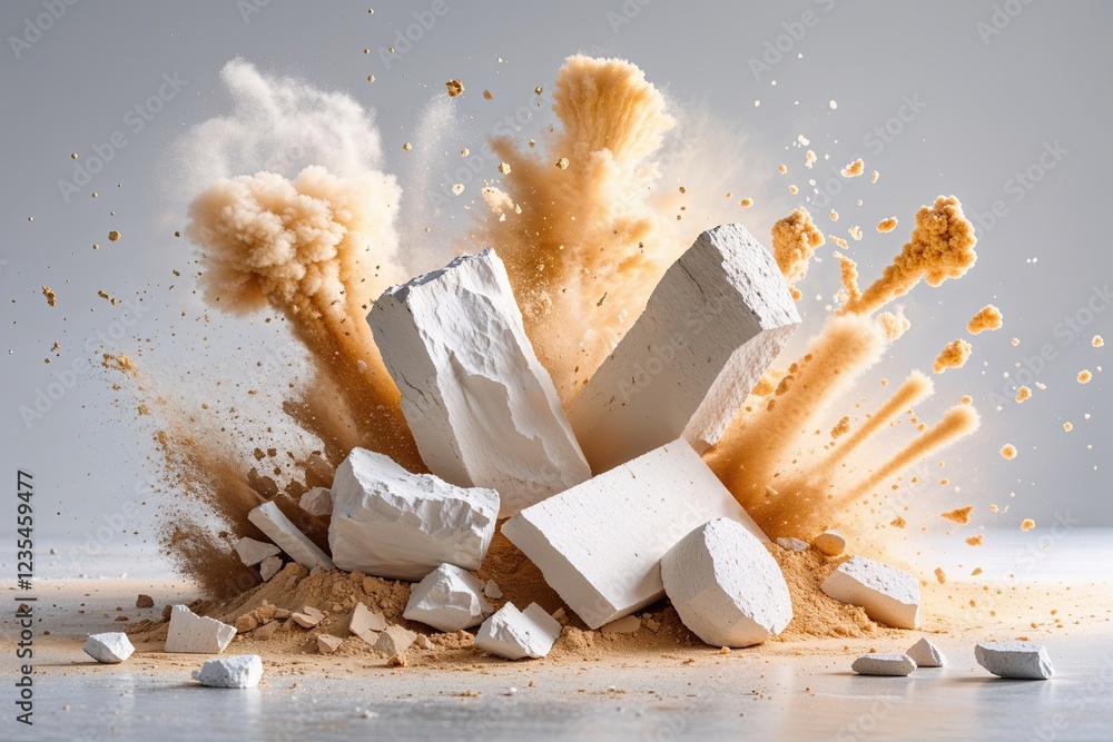Poster vibrant backdrop with fragile chalk crumbles and explosive dust effects