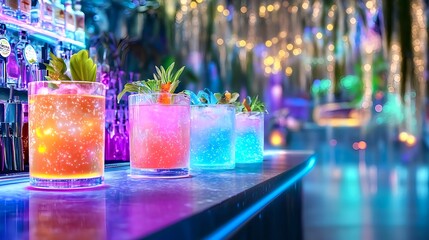 neon cocktails, glowing drinks, bar scene - neon