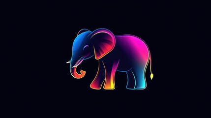 Neon elephant, dark background, playful, design element
