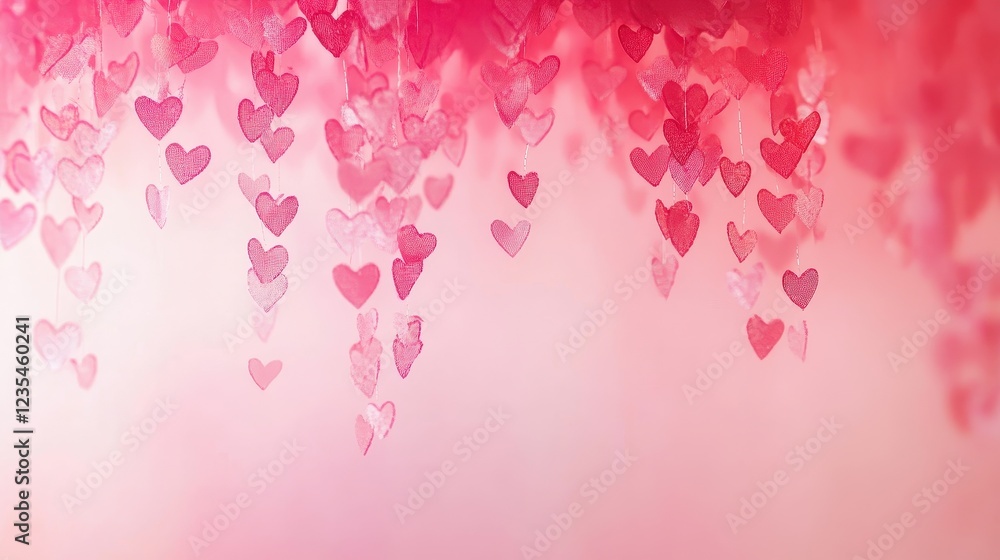 Aufkleber a soft pink background adorned with cascading heart shapes, creating a romantic and whimsical atmosp