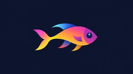 Naklejka premium Colorful fish illustration, aquatic, dark background, logo design