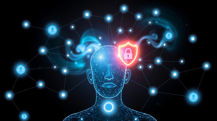 Obraz premium Digital identity with protective shield - Cyber security