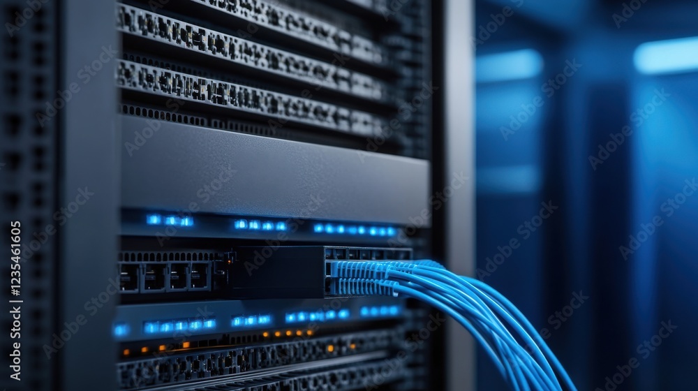 Aufkleber high-tech data center with server racks and colorful network cables in a modern digital environment