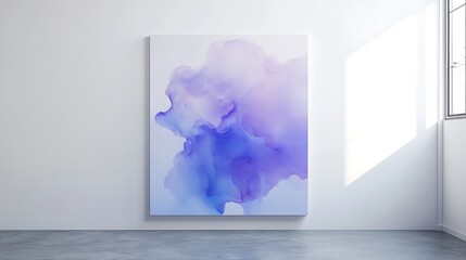 Abstract Purple Blue Ink Wash Painting On Canvas