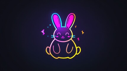 Happy neon bunny, dark background, Easter