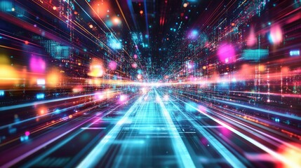 A dazzling digital cityscape with glowing neon lights and holograms, perfect for a futuristic and immersive wallpaper design.