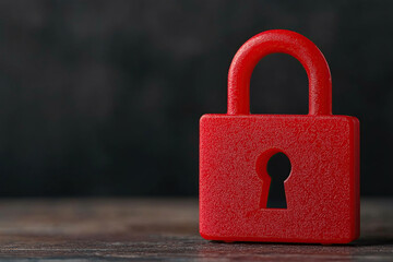 Fototapeta premium red padlock symbolizing security and protection is placed on wooden surface, representing concept of safeguarding information and privacy