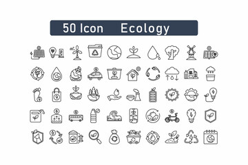 Eco and Environmental Sustainability Icon Set  50 Thin Line Illustrations for a Greener Future Editable Stroke Icons on Ecology, Renewable Energy and Eco.
