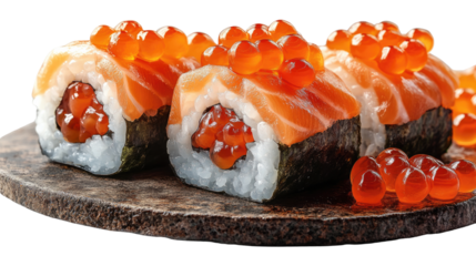 Sushi with salmon on a white plate