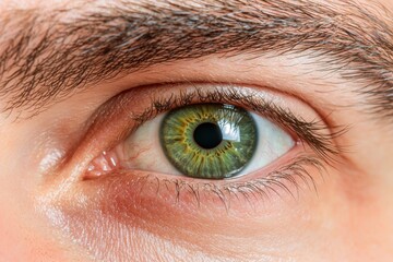 Fototapeta premium iris patterns eye striking close-up green concept. Close-up of a human eye with striking green iris and detailed eyelashes.