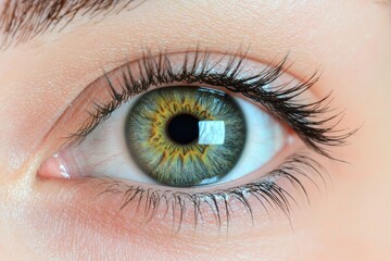 iris patterns eye striking close-up green concept. Close-up of a human eye showcasing intricate details and vibrant colors.
