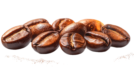 Roasted Coffee Beans: A close-up shot of dark roasted coffee beans, showcasing their rich brown color and intricate texture. The beans are scattered invitingly, hinting at the aroma and flavor within.