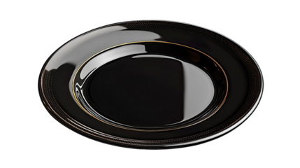 Black Ceramic Plate with Gold Rim: A sleek and stylish black ceramic plate with a delicate gold rim, ready to showcase your culinary creations.