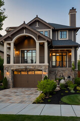 Luxury Modern Home Exterior: Stone and Wood Design